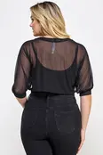 Plus Size Sheer Mesh Crop Bolero - Black