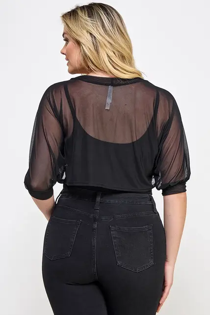 Plus Size Sheer Mesh Crop Bolero - Black