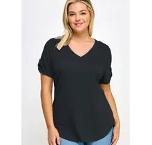 Plus Size Smocked Tee - Black