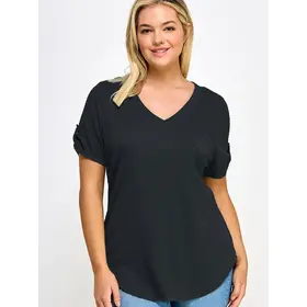 Plus Size Smocked Tee - Black
