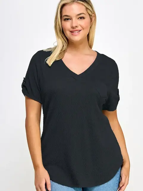Plus Size Smocked Tee - Black