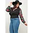 Plus Size Floral Mesh Sleeve Wrap Top - Black
