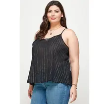 Plus Size Slit Metallic Stripe Tank - Black