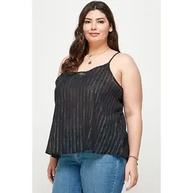 Plus Size Slit Metallic Stripe Tank - Black