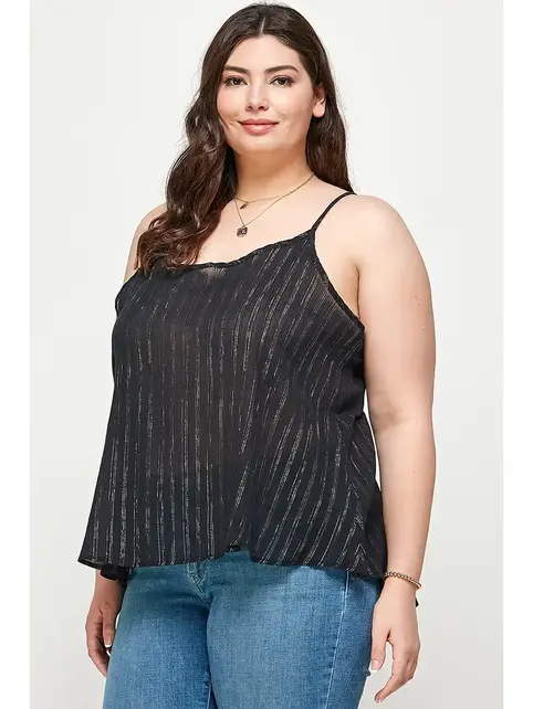 Plus Size Slit Metallic Stripe Tank - Black