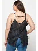 Plus Size Slit Metallic Stripe Tank - Black