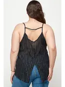 Plus Size Slit Metallic Stripe Tank - Black