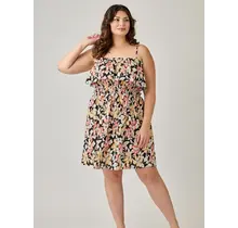 Plus Size Floral Ruffled Tier Dress - Black