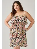 Plus Size Floral Ruffled Tier Dress - Black