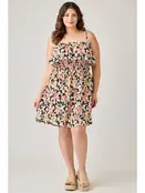 Plus Size Floral Ruffled Tier Dress - Black