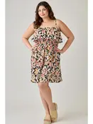 Plus Size Floral Ruffled Tier Dress - Black