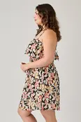 Plus Size Floral Ruffled Tier Dress - Black