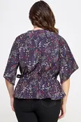 Plus Size Floral Surplice Peplum Top - Navy