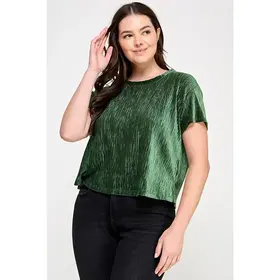 Plus Size Crew Neck Velvet Plisse Tee