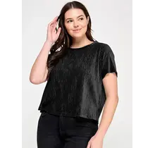 Plus Size Crew Neck Velvet Plisse Tee