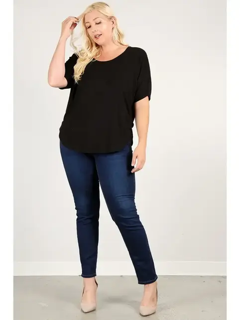 Plus Size Dolman Tee with Back Cutout - Black