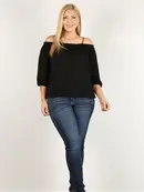 Plus Size Cold Shoulder Peasant Top - Black
