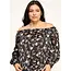 Plus Size Floral Off Shoulder Satin Blouse - Black