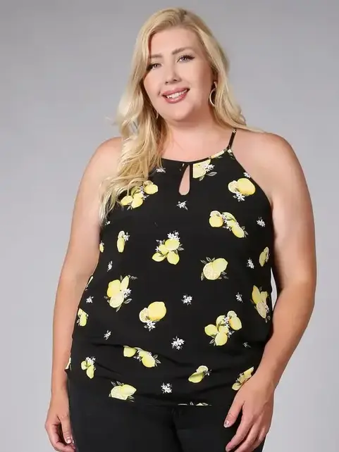 Plus Size Cami Top Lemon Print - Black