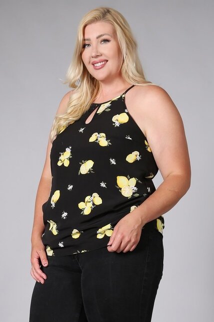 Plus Size Cami Top Lemon Print - Black