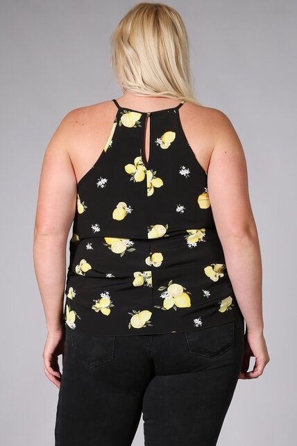 Plus Size Cami Top Lemon Print - Black