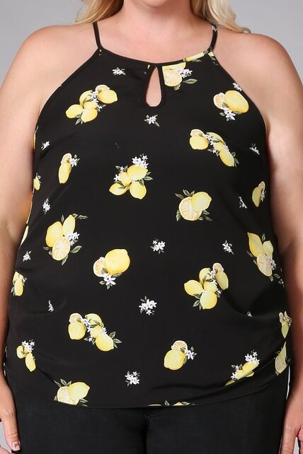 Plus Size Cami Top Lemon Print - Black