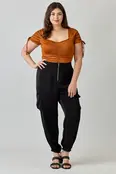Plus Size Ruched Sweetheart Neck Bodysuit - Copper