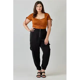 Plus Size Ruched Sweetheart Neck Bodysuit - Copper