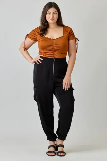 Plus Size Ruched Sweetheart Neck Bodysuit - Copper