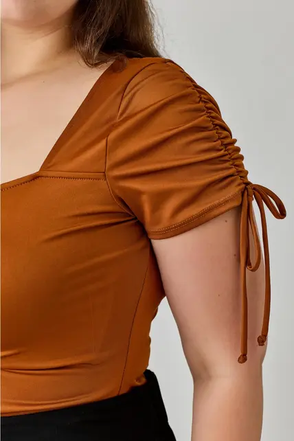 Plus Size Ruched Sweetheart Neck Bodysuit - Copper