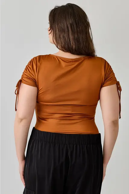 Plus Size Ruched Sweetheart Neck Bodysuit - Copper