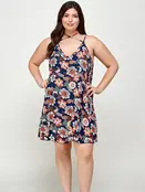 Plus Size Floral Paisley Halter Dress - Navy