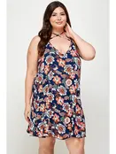 Plus Size Floral Paisley Halter Dress - Navy