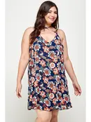 Plus Size Floral Paisley Halter Dress - Navy