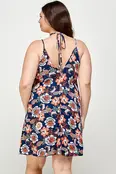 Plus Size Floral Paisley Halter Dress - Navy