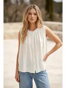 Siara Flowy Sleeveless Top - White