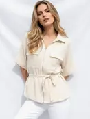 Sanvika Zip Utility Blouse - Beige