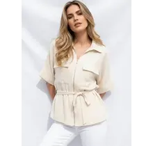 Sanvika Zip Utility Blouse - Beige