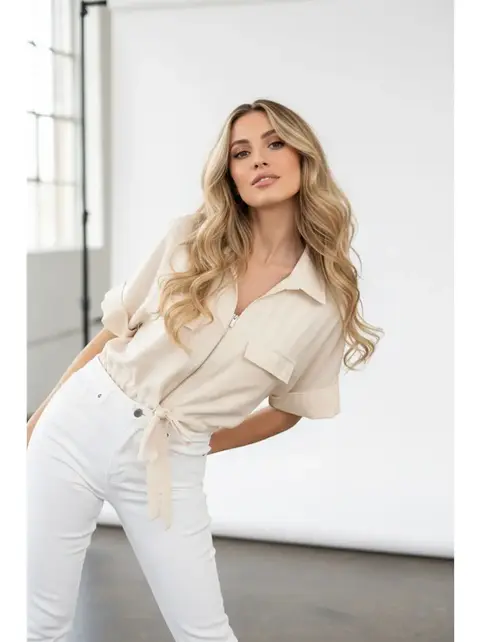 Sanvika Zip Utility Blouse - Beige