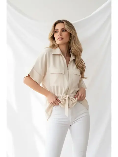 Sanvika Zip Utility Blouse - Beige