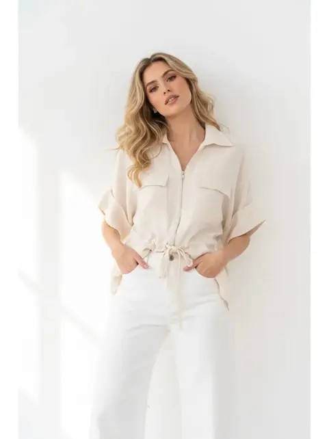 Sanvika Zip Utility Blouse - Beige