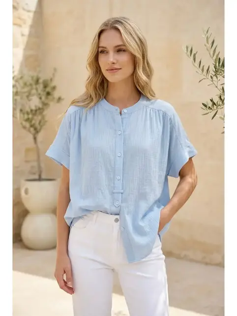 Shree Short Sleeve Blouse - Blue