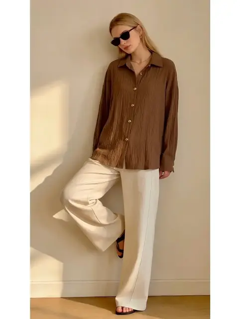 Sella Flowing Button Shirt - Brown