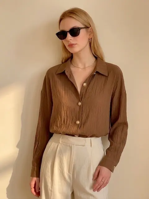 Sella Flowing Button Shirt - Brown