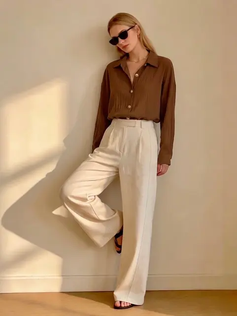 Sella Flowing Button Shirt - Brown