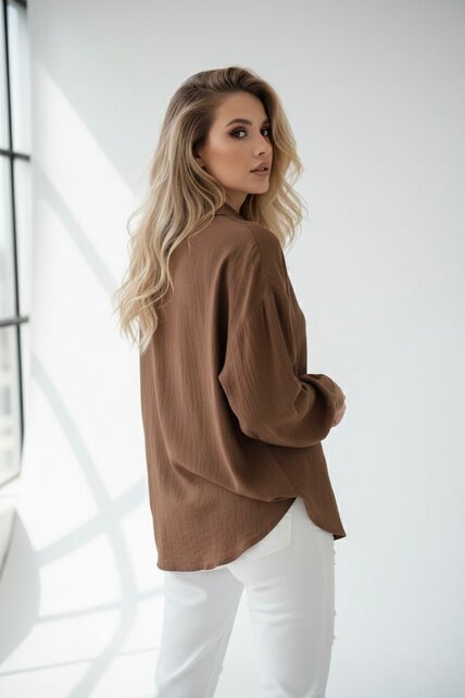 Sella Flowing Button Shirt - Brown