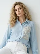 Sherlee Embroidered Button Up - Blue