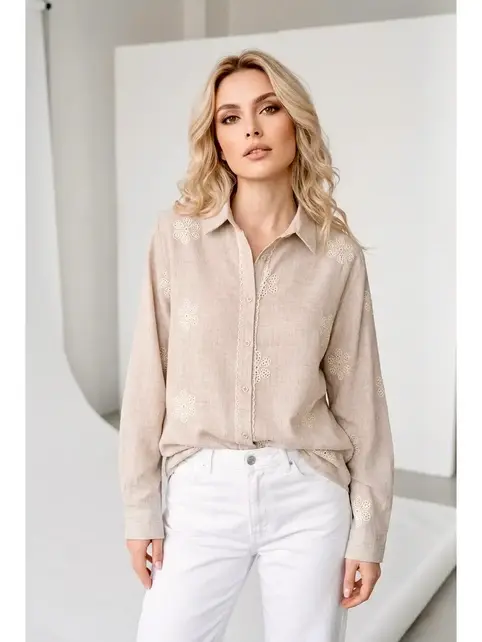 Sabill Embroidered Button Up - Beige