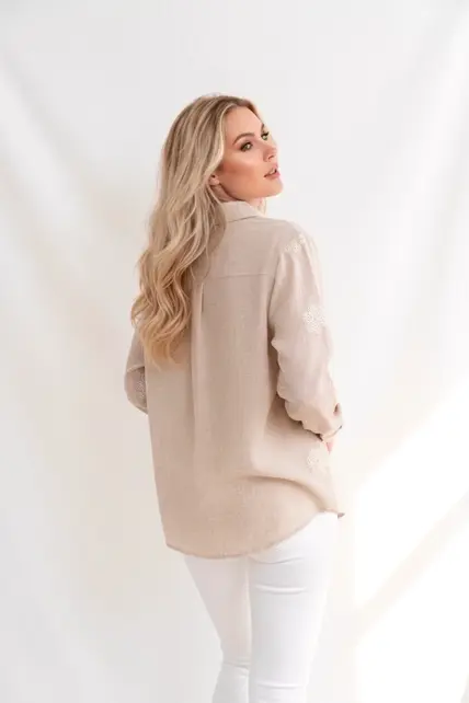 Sabill Embroidered Button Up - Beige