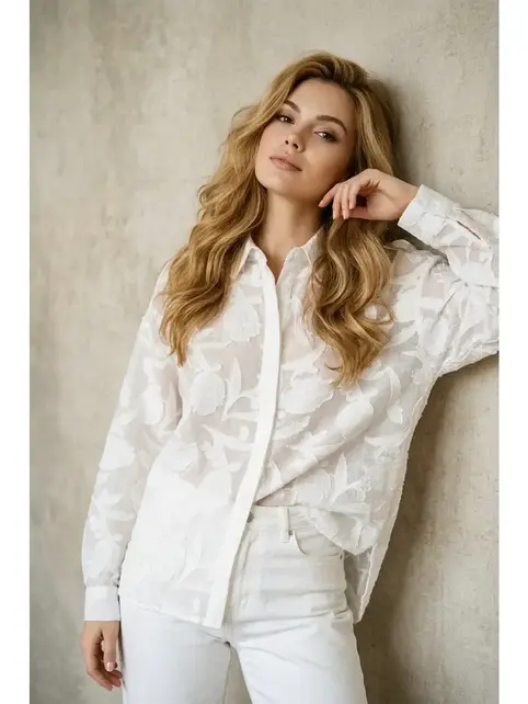Shery Sheer Floral Blouse - White